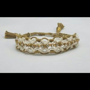 Rose Gonzales Tan Ivory Woven Rhinestone Bracelet